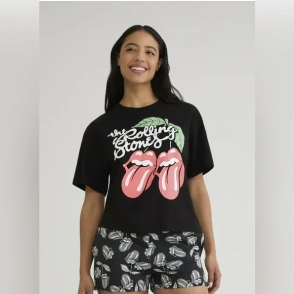The Rolling Stones Women’s and Women’s Graphic Tee and Fleece Shorts Set Size S - Picture 1 of 8
